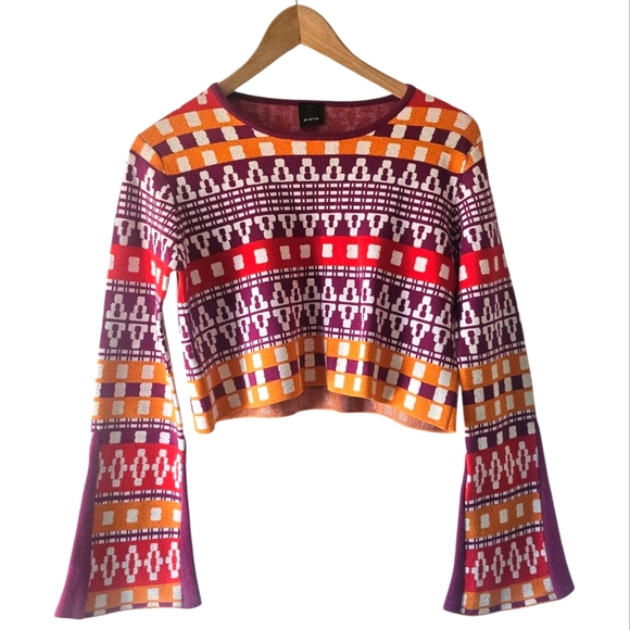 Pinko Sweaters - Pinko Colorful Contemporary Italian Cropped Pullover 70s Hippie Sweater, Size S
